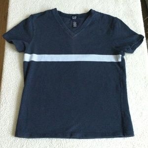 Vintage 90s GAP Striped V-Neck Tee Navy Blue Short Sleeves - Sz Medium